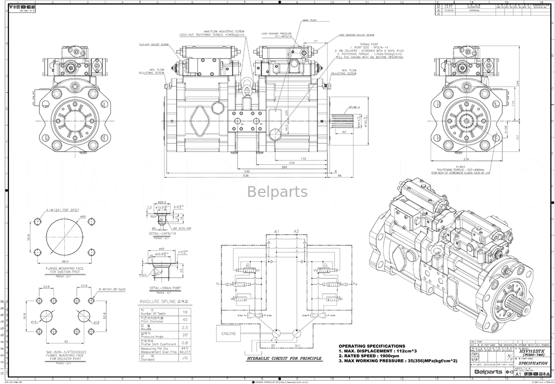 Bomba hidráulica de Main Pump Pc 200-7 200-6 Pc160 708-2L-00300 708-2L-00790 da máquina escavadora de Pc200 Pc200 7 Belparts para KOMATSU