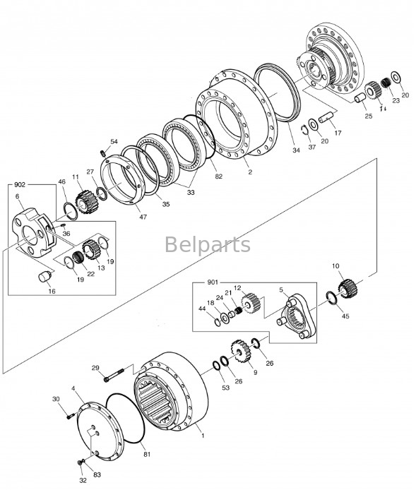 Engrenagem de redução K1033688 do curso de Travel Gearbox DH370-7 DH370-9 DX380LC da máquina escavadora de Belparts