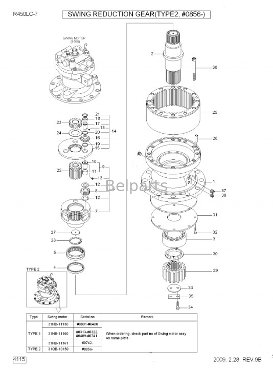 Assy 31QUARTERBACK-10140 da redução de Swing Gearbox Swing da máquina escavadora de R450-7 R450LC-7 para Hyundai