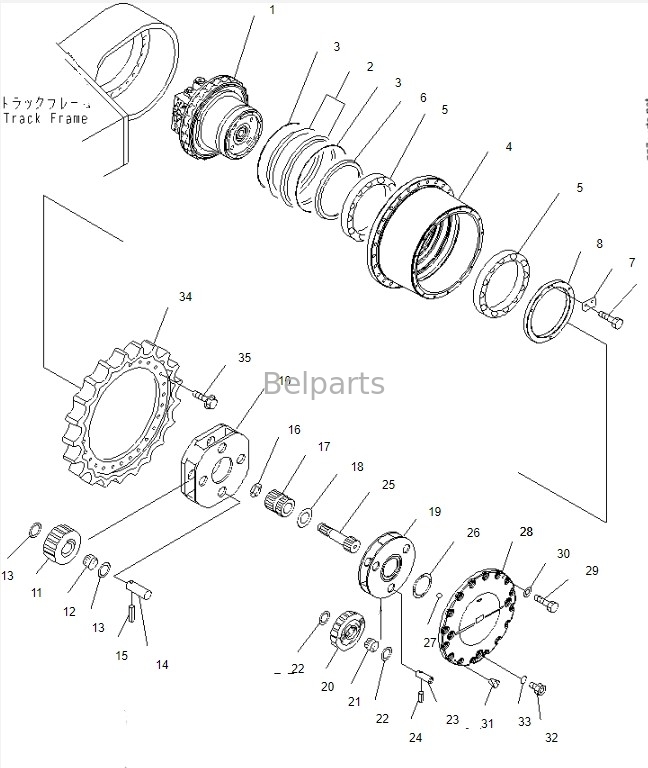 Belparts Excavator Motor de Viagem Assy Para Komatsu PC450-8 Final Drive Assy 208-27-00243 208-27-00243 208-27-00312