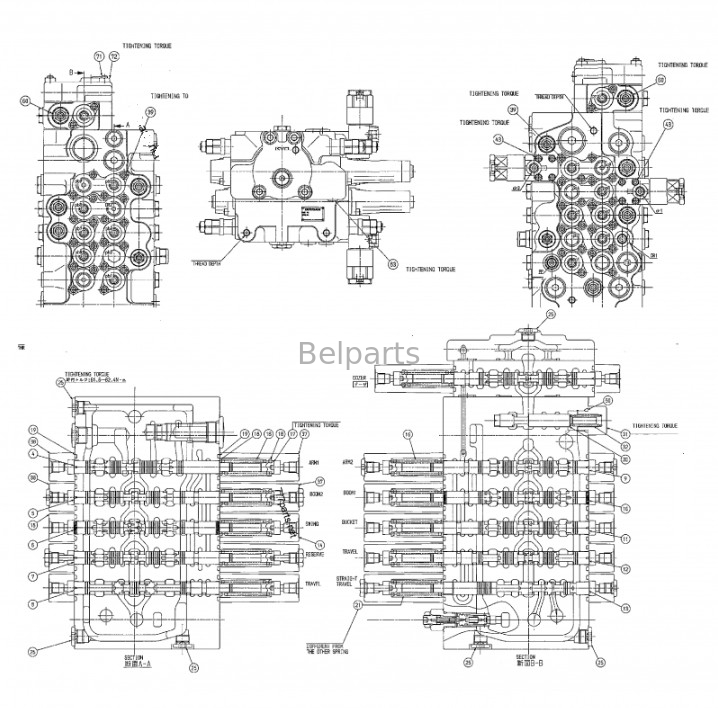 Belparts Excavator DX80GO DH80GO válvula de controle principal para Doosan Daewoo K1034204 K1042776