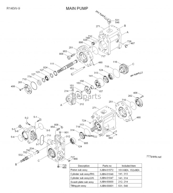 Belparts Excavator Parts Hydraulic Main Pump 31Q4-15020 Para Hyundai R150W-9 R140W-9