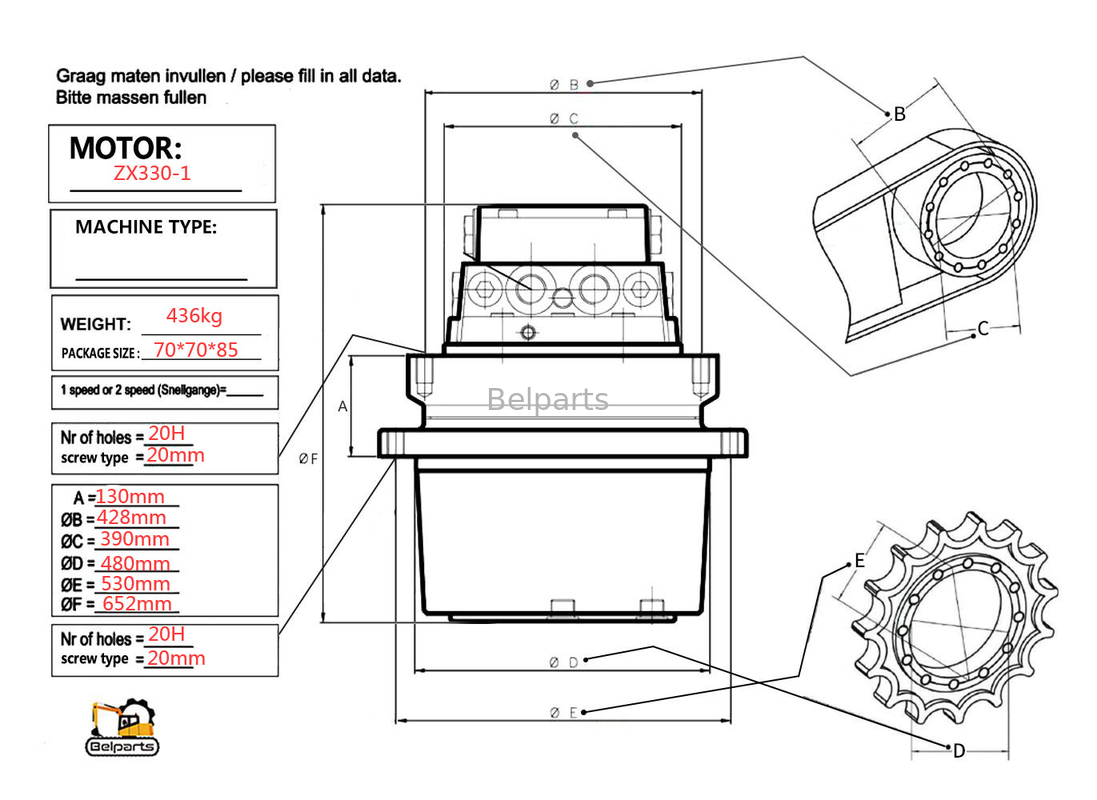 Peças de sino U15-3 KX41.2 KX41.2V KX36.3 K008 Excavadora Motor hidráulico Kubota15 SK1.5 Para TM01