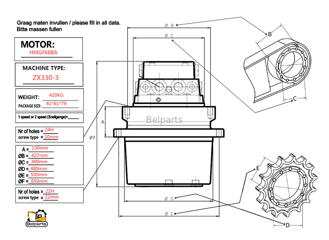 Assy final hidráulico do motor de movimentação de Final Drive Parts HMGF688A ZX330-3 da máquina escavadora