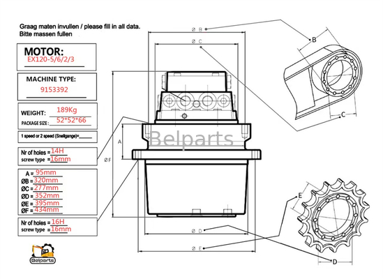 Peças sobressalentes para escavadeiras EX120-5 EX120-6 EX120-2 EX120-3 Final Drive para 9150030 Hitachi