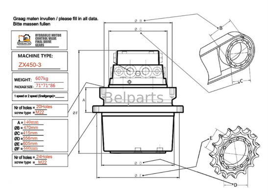 Hitachi ZX450 ZX480 Excavadora Motor de Viagem caixa de engrenagens 9186918 9203565 Assemblagem